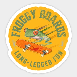 Cute Red Eyed Tree Frog using a skateboard with a Funny saying Long Legged Fun tee Sticker